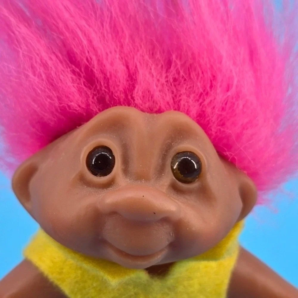 Vintage 1986 Dam Troll‎ Doll Pink Hair Yellow Outfit 3 inch Collectible Figure